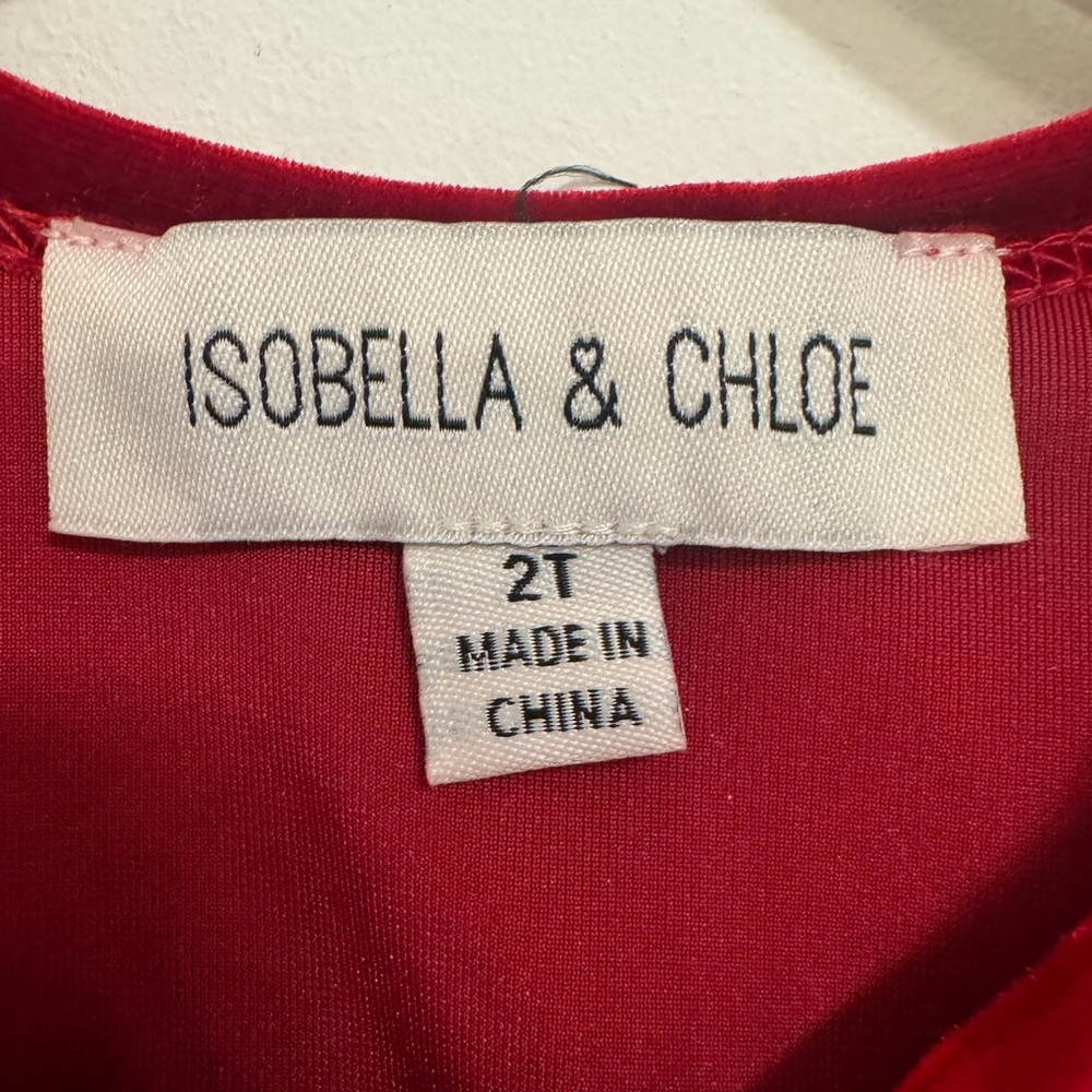 Isobella & Chloe Velvet Ruffle 2T dress- Rich Red - Picture 2 of 3